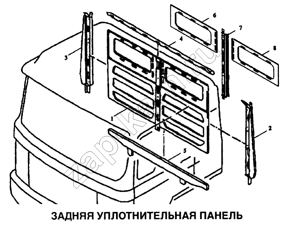 Схема/чертеж: Панель задняя уплотнительная / Shaanxi SX-3255-DR 3804B 6х4
