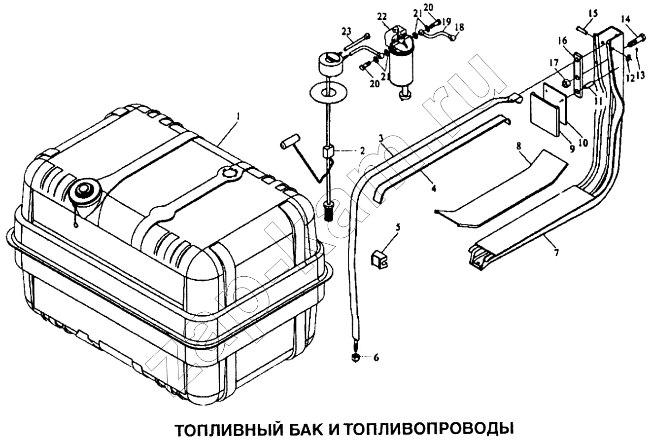 Схема/чертеж: Бак топливный и топливопроводы / Shaanxi SX-3255-DR 3804B 6х4