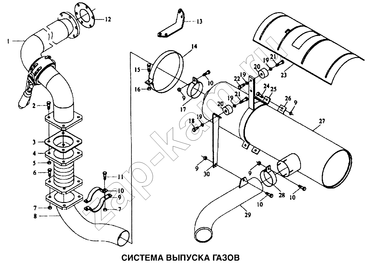 Схема/чертеж: Система выпуска газов / Shaanxi SX-3255-DR 3804B 6х4