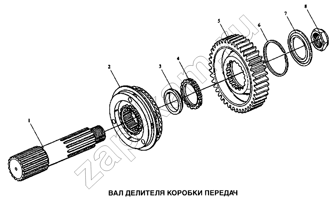 Схема/чертеж: Вал делителя коробки передач / Shaanxi SX-3255-DR 3804B 6х4