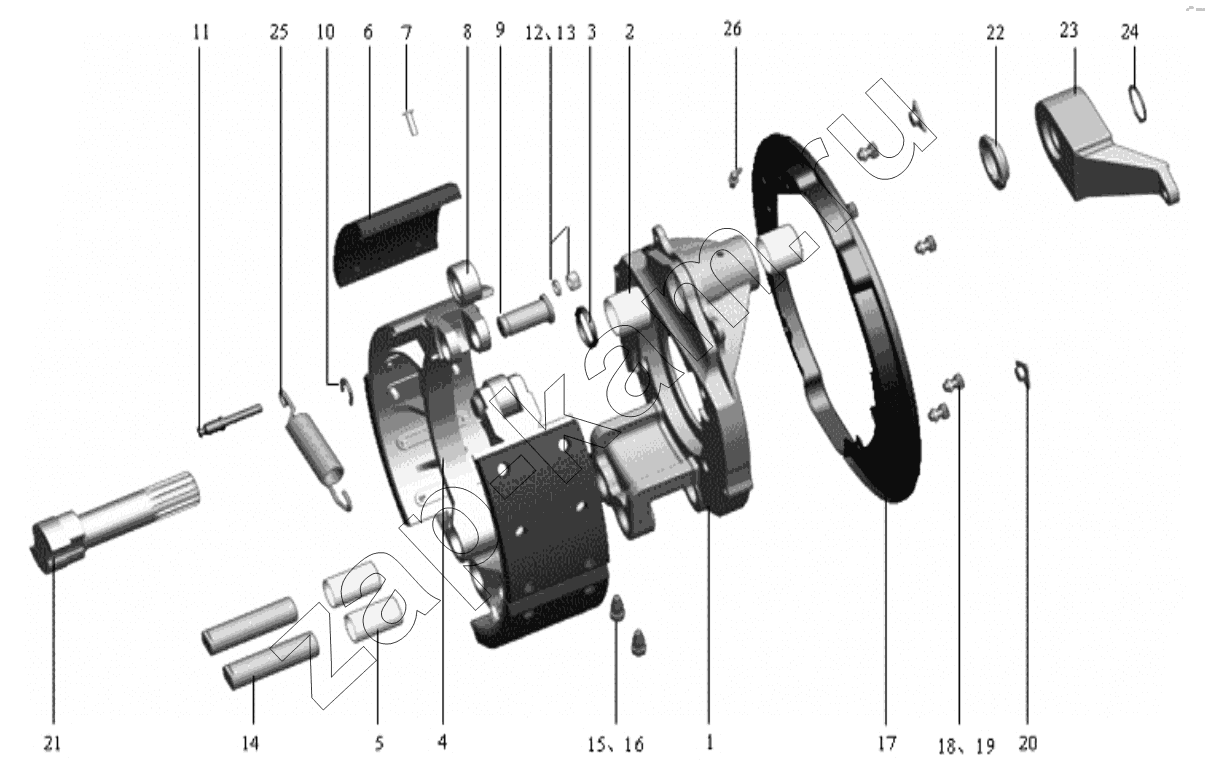 Схема/чертеж: Сборка тормоза;Brake assembly / Shaanxi Shacman SX1255GP4