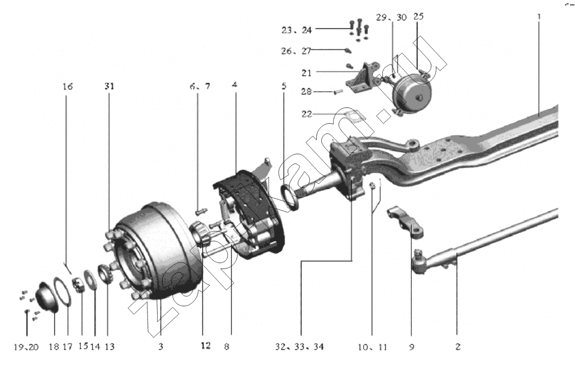 Схема/чертеж: Передняя ось;Front axle / Shaanxi Shacman SX1255GP4