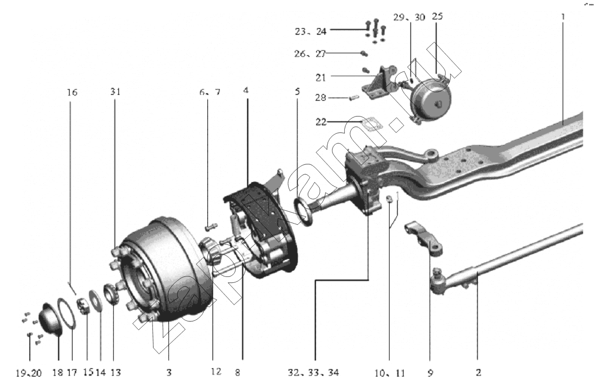 Схема/чертеж: Группа передней оси;Front axle group / Shaanxi Shacman SX1255GP4