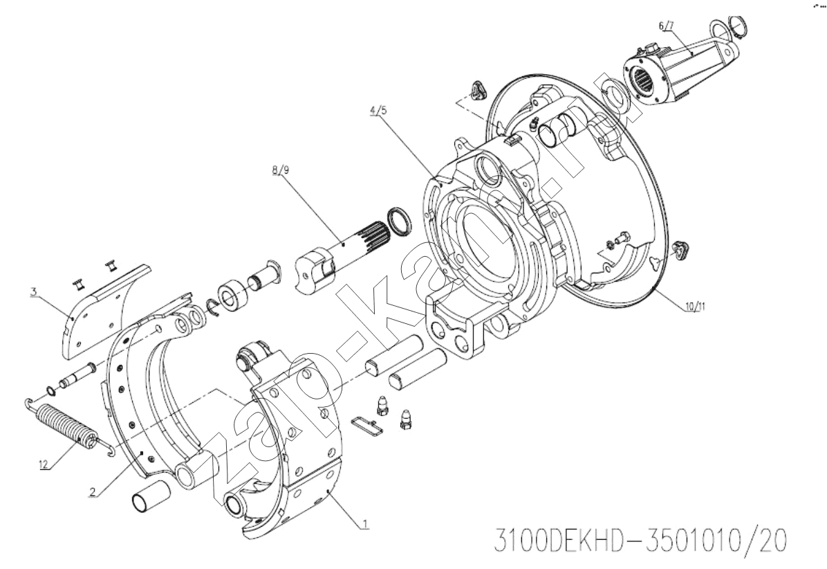Схема/чертеж: Сборка тормозов;Brakes assembly / Shaanxi Shacman SX1255GP4