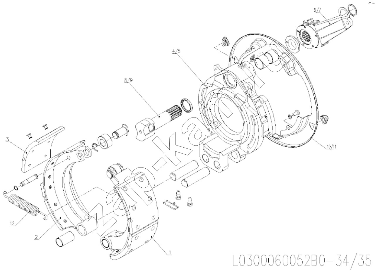 Схема/чертеж: Сборка тормозов;Breaking assembly / Shaanxi Shacman SX1255GP4