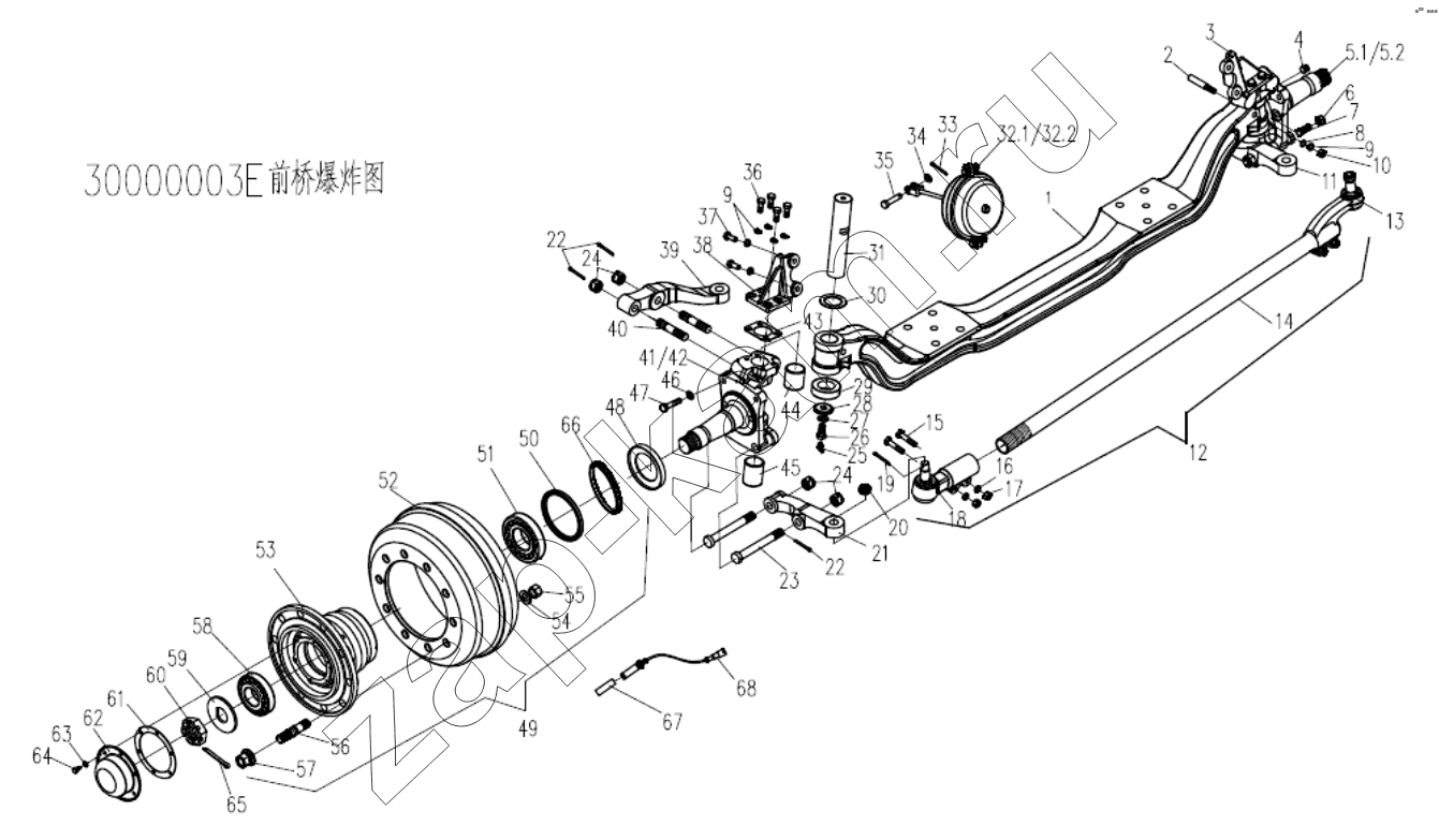 Схема/чертеж: Передняя ось;Front Axle / Shaanxi Shacman SX1255GP4