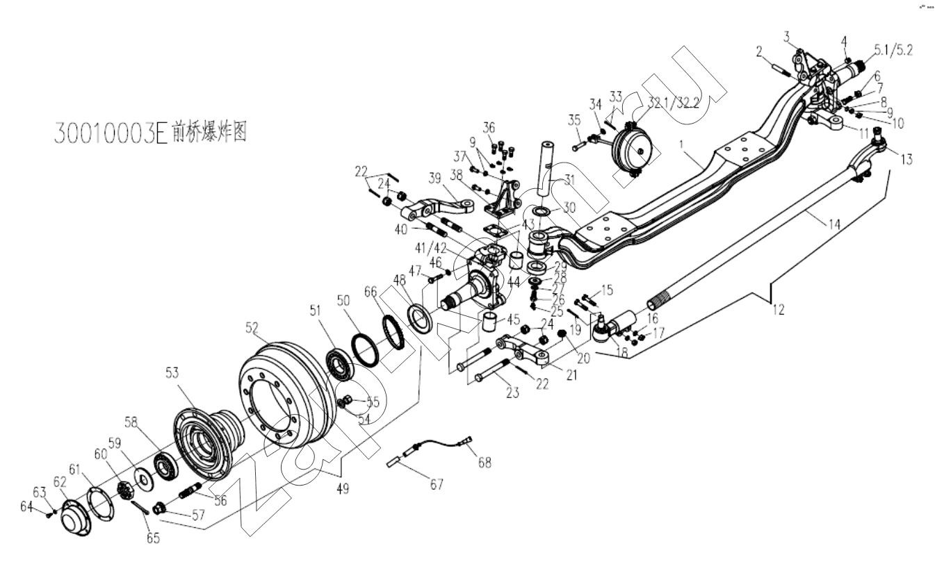 Схема/чертеж: Передняя ось;Front Axle / Shaanxi Shacman SX1255GP4