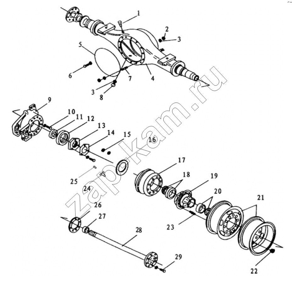 Схема/чертеж: Система задней оси;Rear axle system / Shaanxi Shacman SX1255GP4