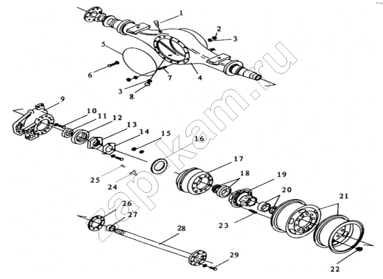 Схема/чертеж: Задний вал;Rear shaft / Shaanxi Shacman SX1255GP4