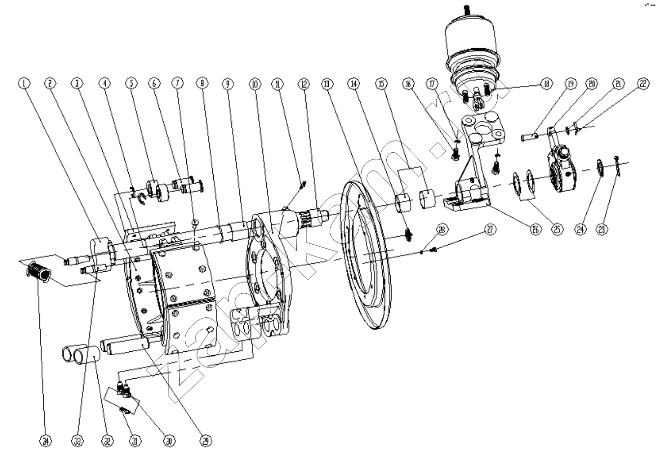 Схема/чертеж: Задний тормоз;Rear brake / Shaanxi Shacman SX1255GP4