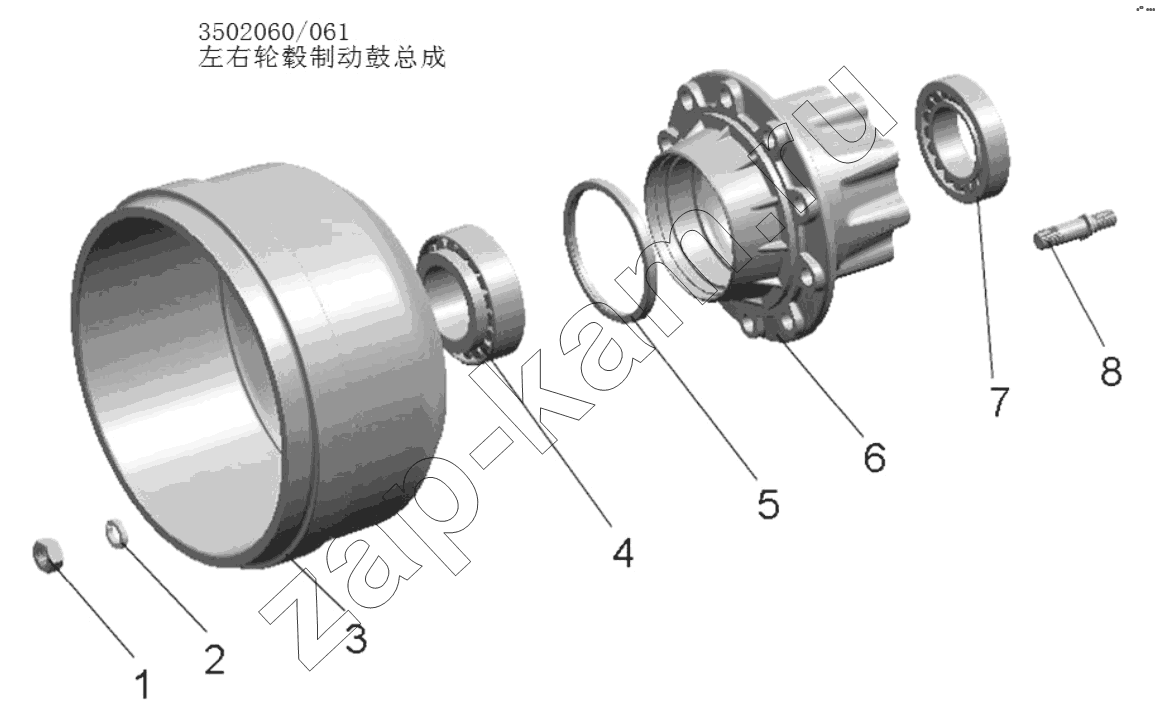 Схема/чертеж: Барабан тормоза;Brake drum / Shaanxi Shacman SX1255GP4