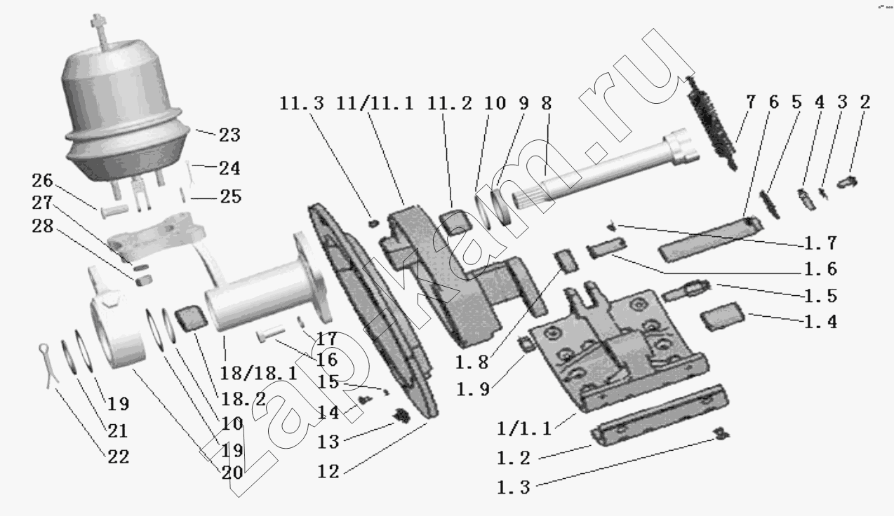 Схема/чертеж: Сборка тормоза;Brake assembly / Shaanxi Shacman SX1255GP4