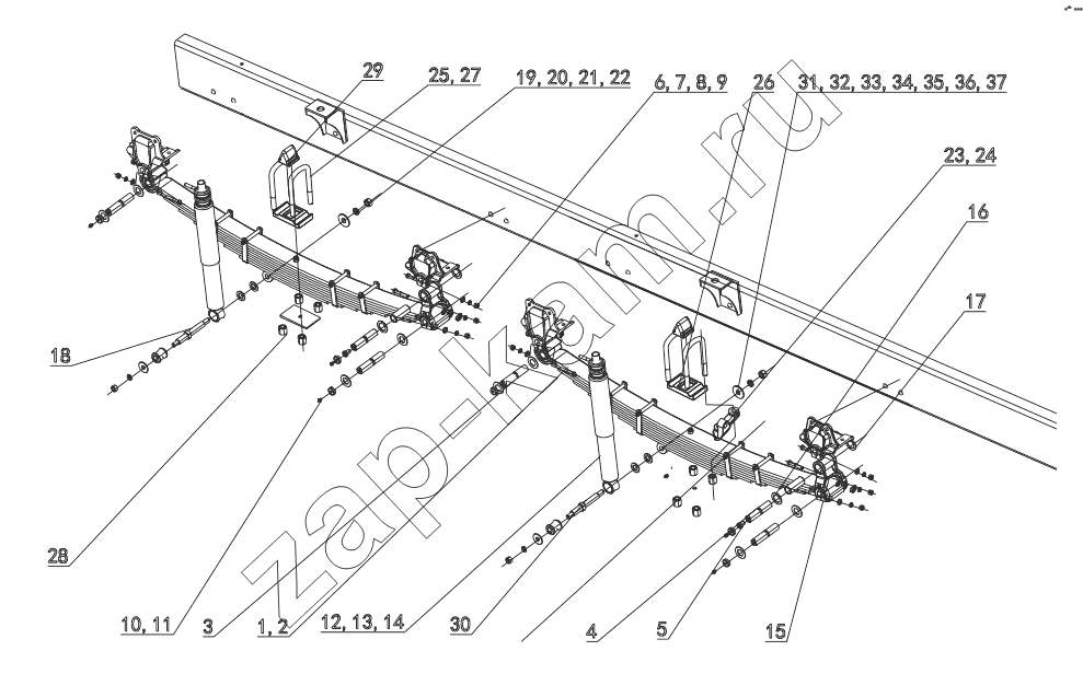 Схема/чертеж: Система передней подвески;Front suspension system / Shaanxi Shacman SX1255GP4