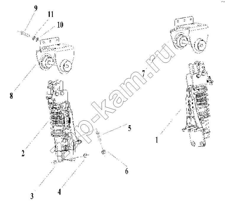 Схема/чертеж: Задняя подвеска кабины;Cab rear suspension / Shaanxi Shacman SX1255GP4