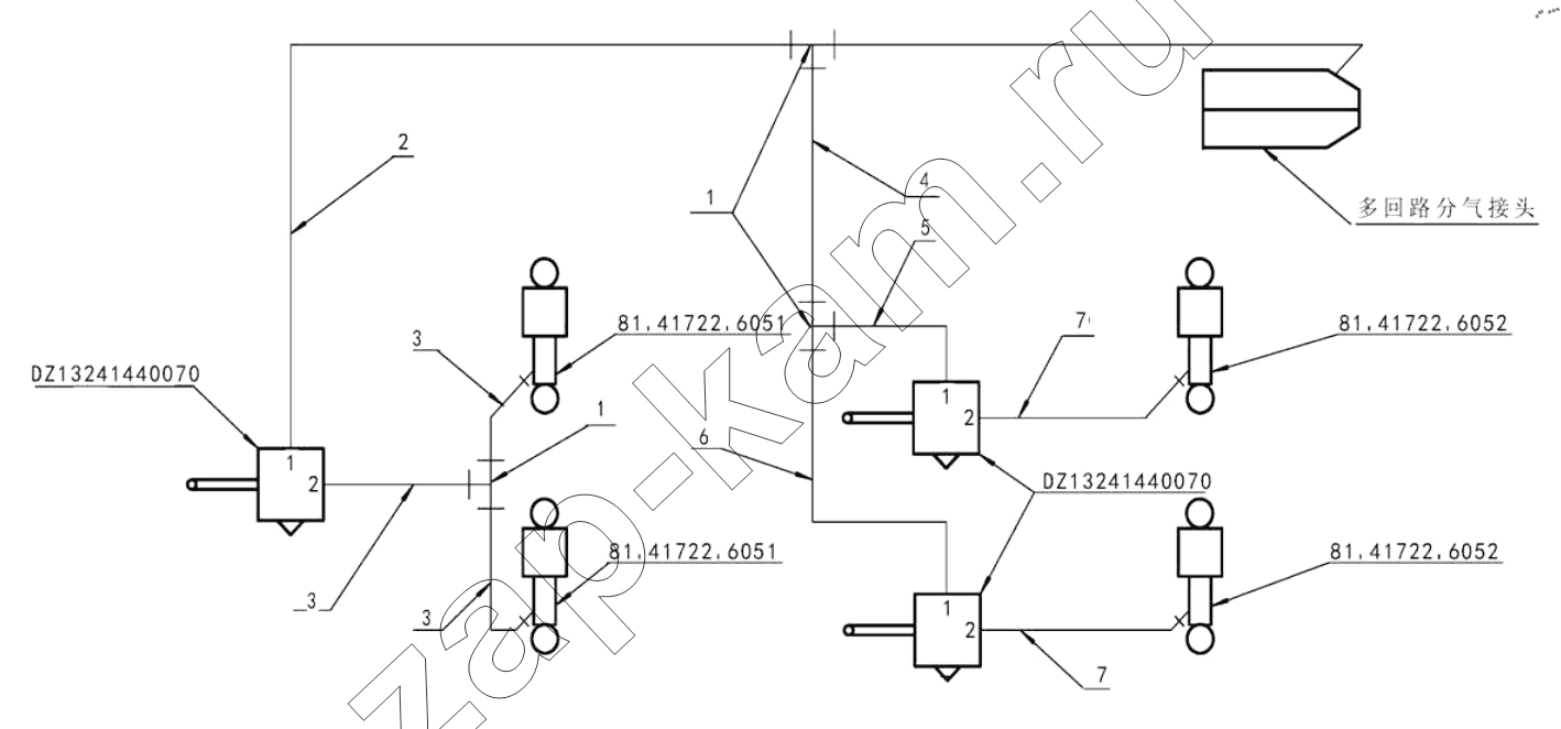 Схема/чертеж: AIR SPRING CONTROL PIPELINE DEVICE / Shaanxi Shacman SX13164N456