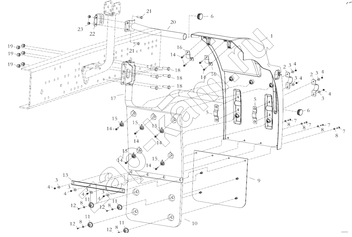 Схема/чертеж: CAB REAR LEFT FENDER / Shaanxi Shacman SX13164N456