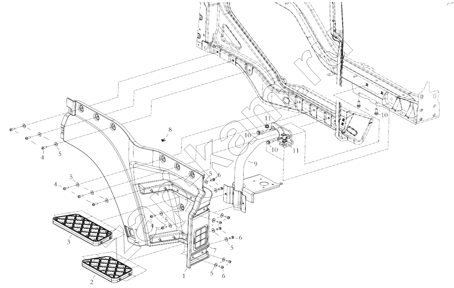 Схема/чертеж: UPPER RIGHT CAR PEDAL CAB PART / Shaanxi Shacman SX13164N456