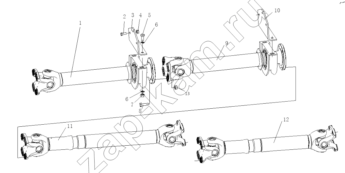 Схема/чертеж: PROPELLER SHAFT SYSTEM / Shaanxi Shacman SX13164N456