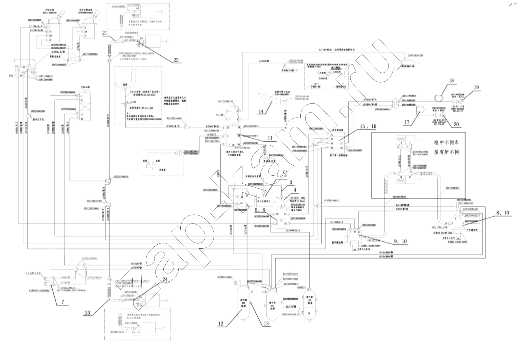 Схема/чертеж: DOUBAL CIRCUIT BRAKE SYSTEM II / Shaanxi Shacman SX13164N456
