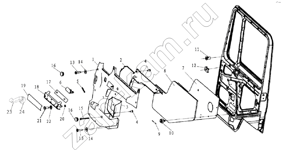 Схема/чертеж: DOOR COVERING RIGHT / Shaanxi Shacman SX3256DR384 (F3000)