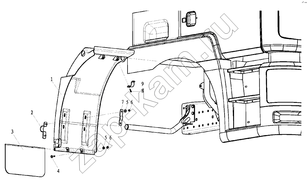 Схема/чертеж: FENDER RIGHT BEHIND CAB / Shaanxi Shacman SX3256DR384 (F3000)