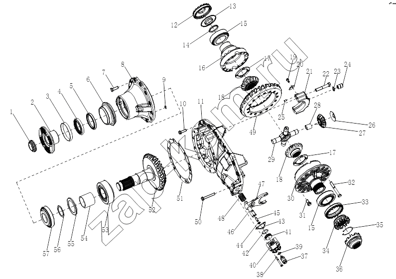 Схема/чертеж: MAN DOUBLE-STAGE DECELERATION DRIVE REAR AXLE MIDDLE SECTION / Shaanxi Shacman SX3256DR384 (F3000)