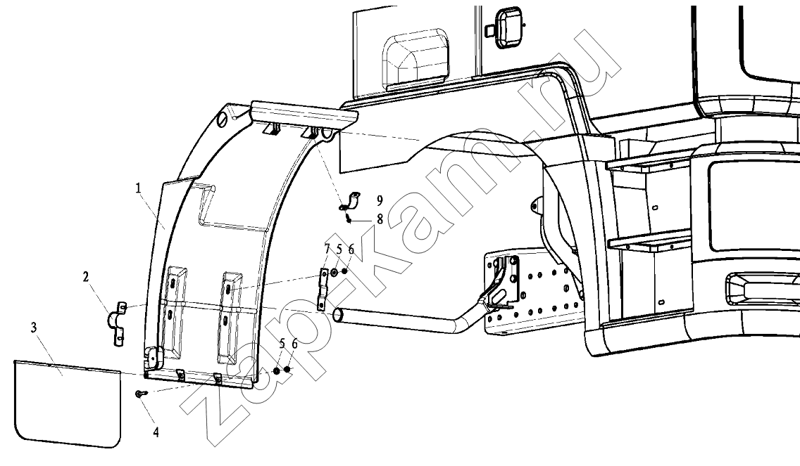 Схема/чертеж: FENDER RIGHT BEHIND CAB / Shaanxi Shacman SX3256DT384
