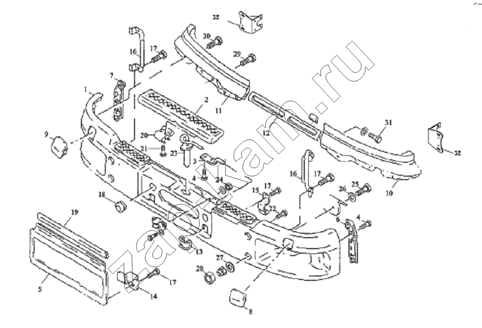 Схема/чертеж: BUMPER AND FRONT BRACKET / Shaanxi Shacman SX3256DT384