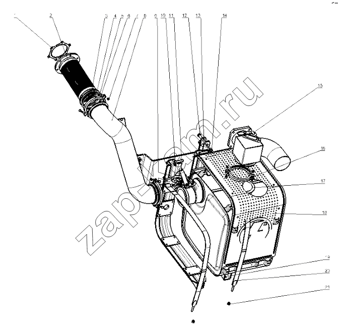 Схема/чертеж: EXHAUSTING AND MUFFLER / Shaanxi Shacman SX3256DT384