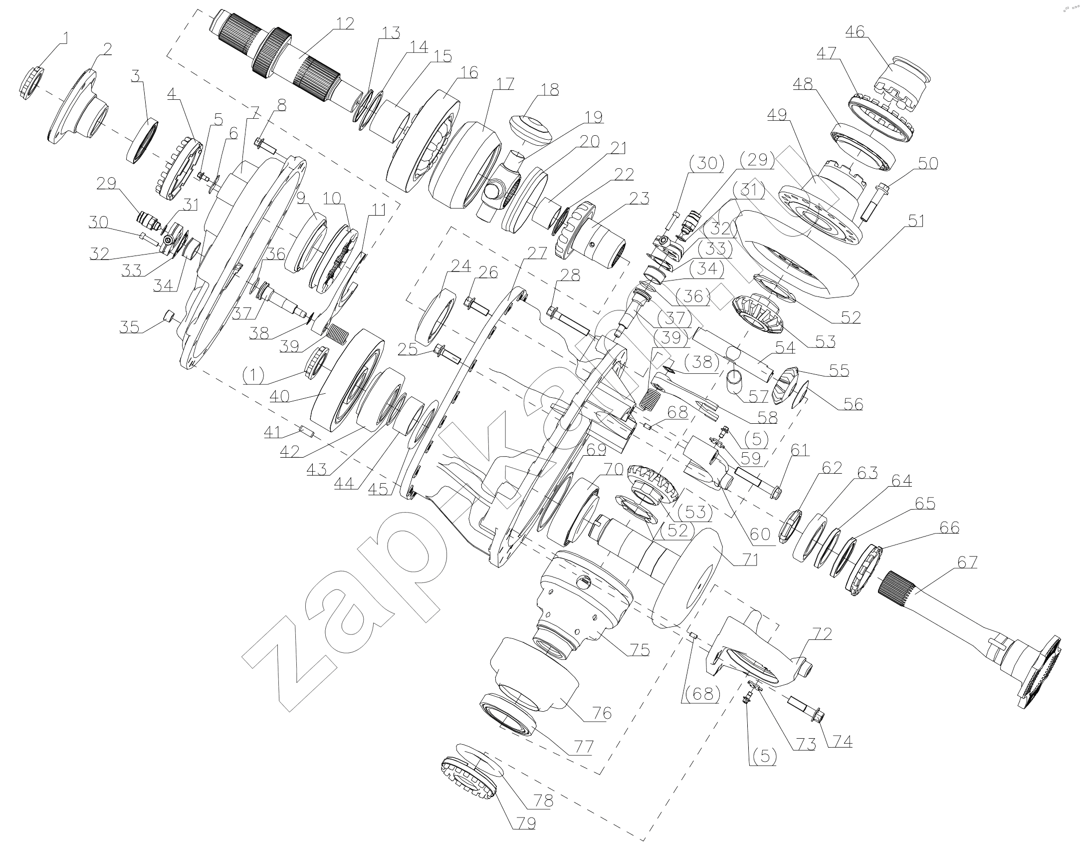 Схема/чертеж: HDZ300 (TGX) DOUBLE-STAGE REDUCTION TRANSAXLE SPARE PARTS CATALOGвЂ”MAIN REDUCER ASSEMBLY (MIDDLE AXLE) / Shaanxi Shacman SX32586T384 (X3000)