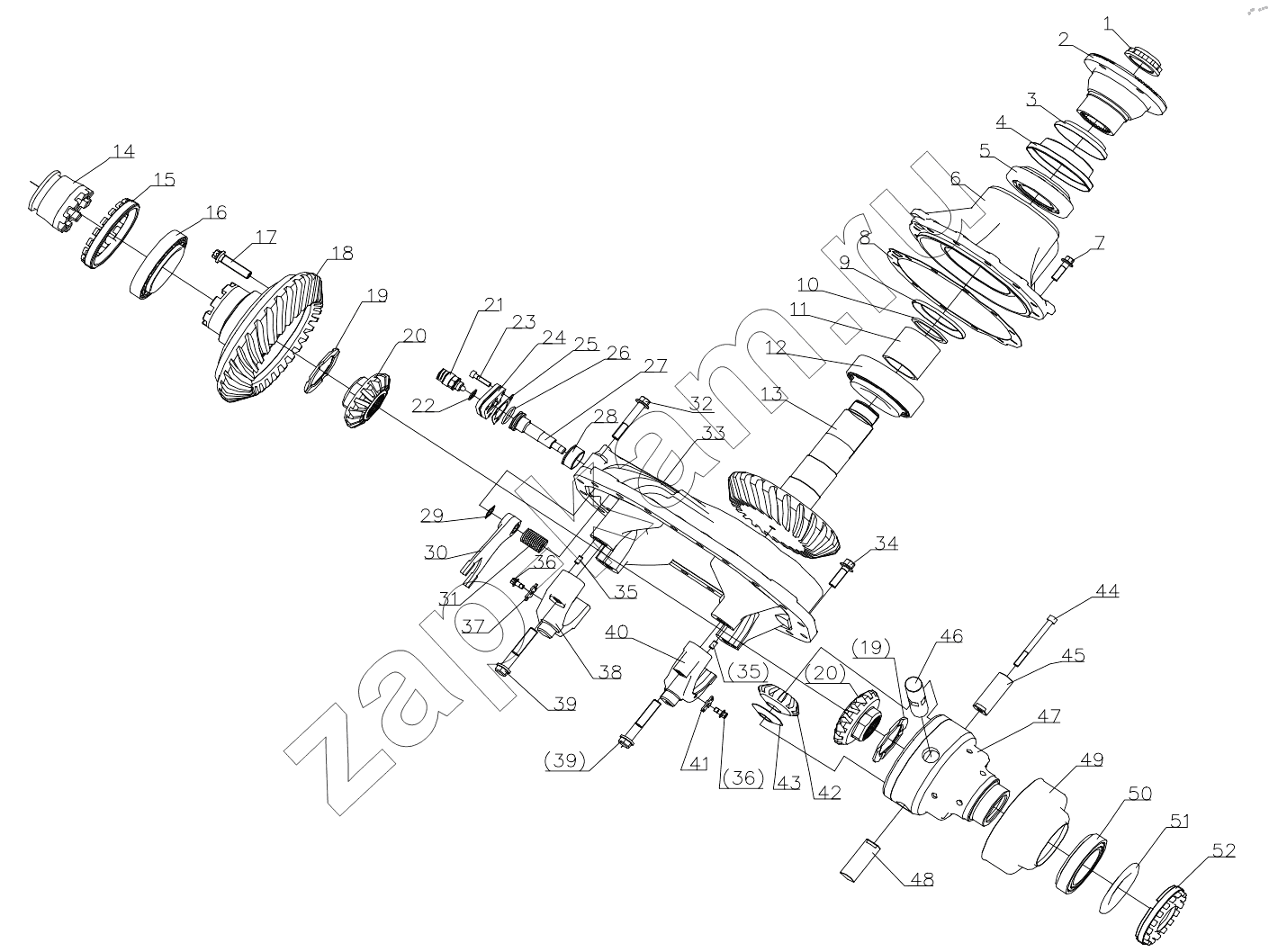 Схема/чертеж: HDZ300 (TGX) DOUBLE-STAGE REDUCTION TRANSAXLE SPARE PARTS CATALOGвЂ”MAIN REDUCER ASSEMBLY (REAR AXLE) / Shaanxi Shacman SX32586T384 (X3000)