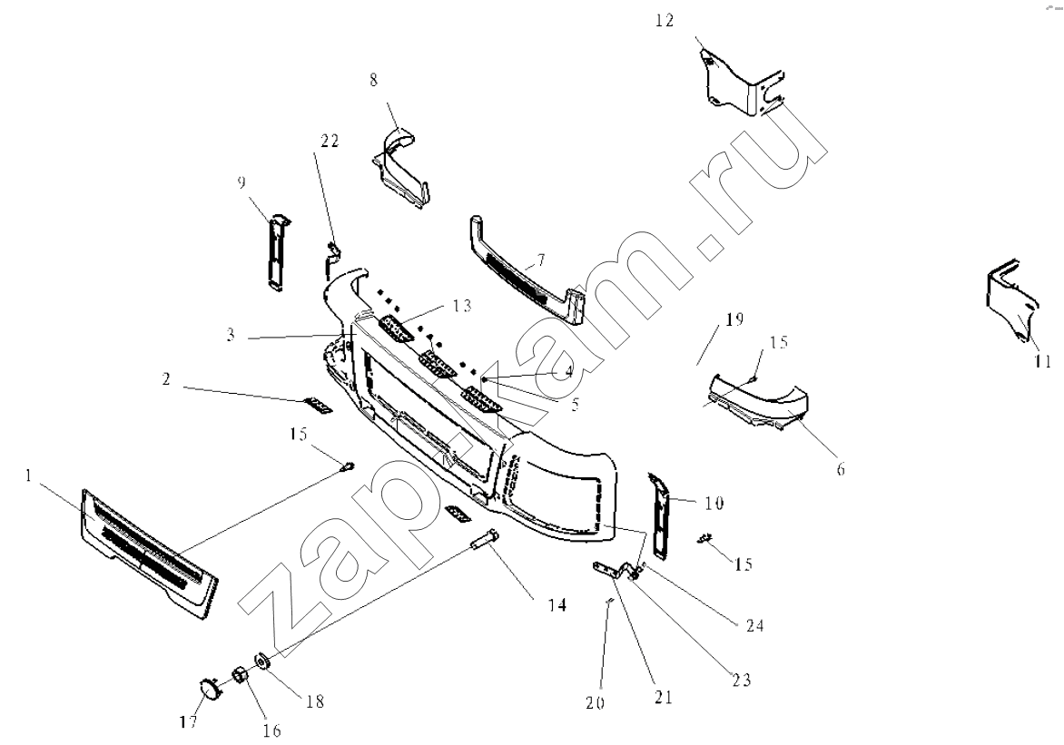 Схема/чертеж: BUMPER AND FRONT BRACKET / Shaanxi Shacman SX3316DT426C