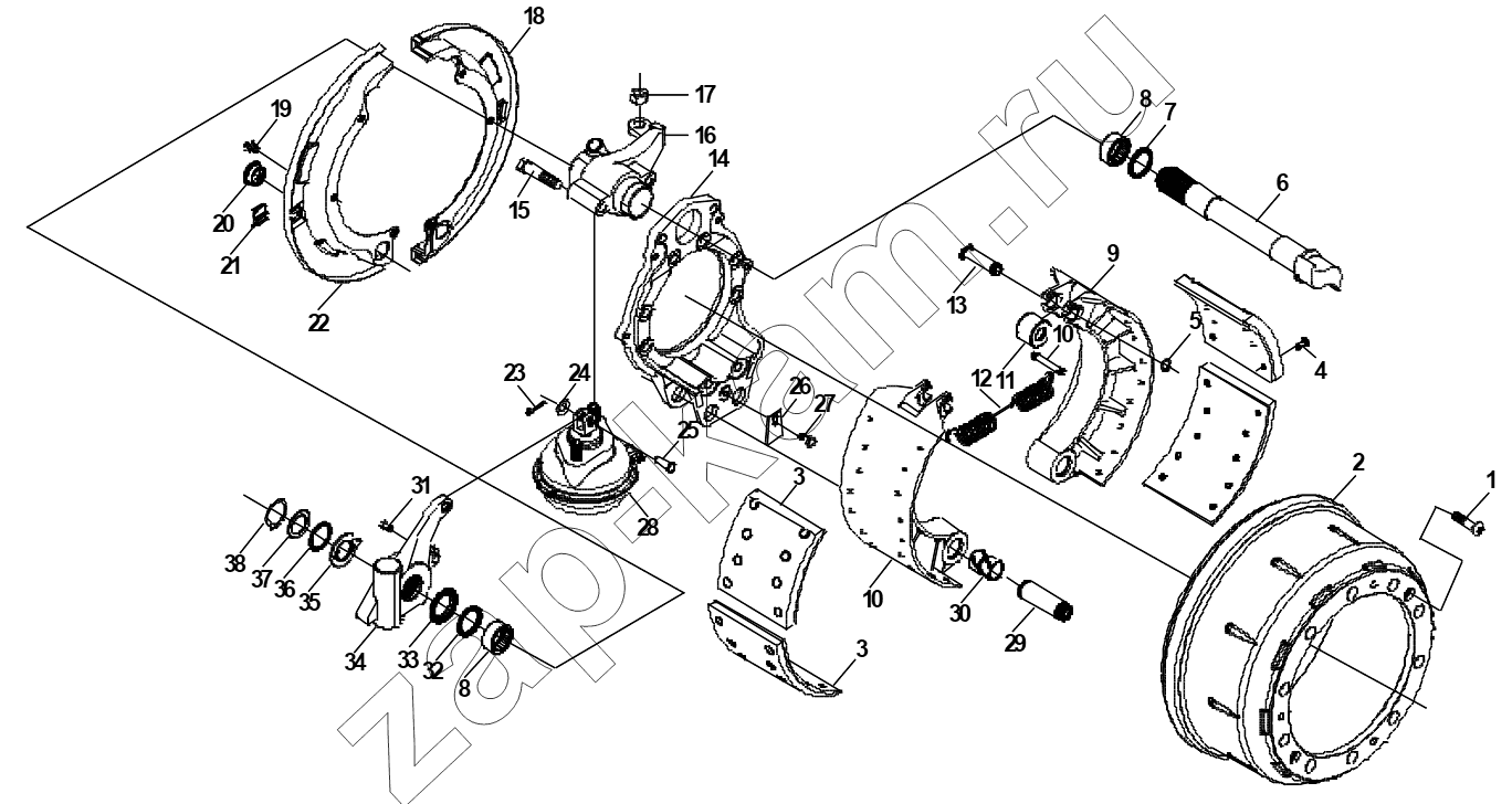 Схема/чертеж: MAN9.5T STEERING SHAFT BRAKE ASSEMBLY / Shaanxi Shacman SX3316DT426C
