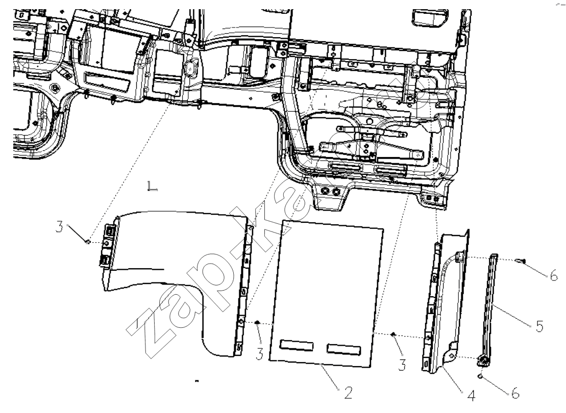 Схема/чертеж: PASSENGER KNEE BOLSTER ASSY / Shaanxi Shacman SX3316HT406C