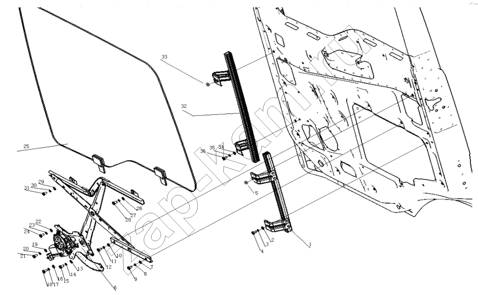 Схема/чертеж: RIGHT DOOR WINDOW LIFTER ASSEMBLY / Shaanxi Shacman SX3316HT406C