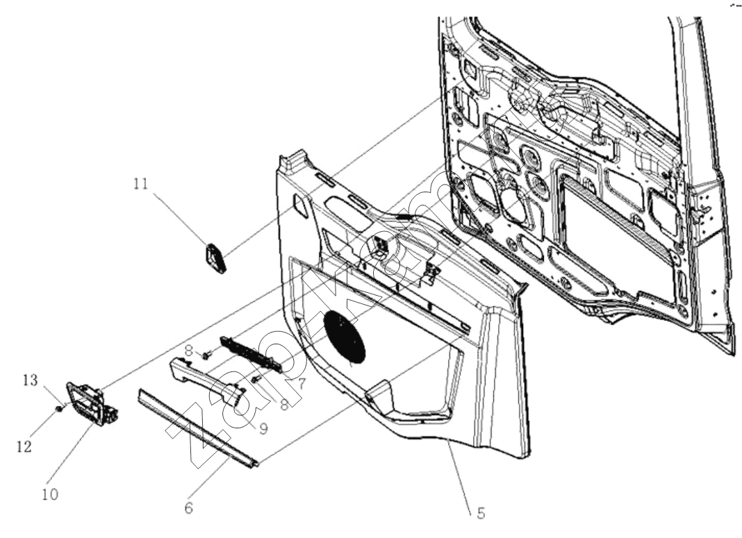 Схема/чертеж: RIGHT DOOR INNER PANEL ASSEMBLY / Shaanxi Shacman SX3316HT406C