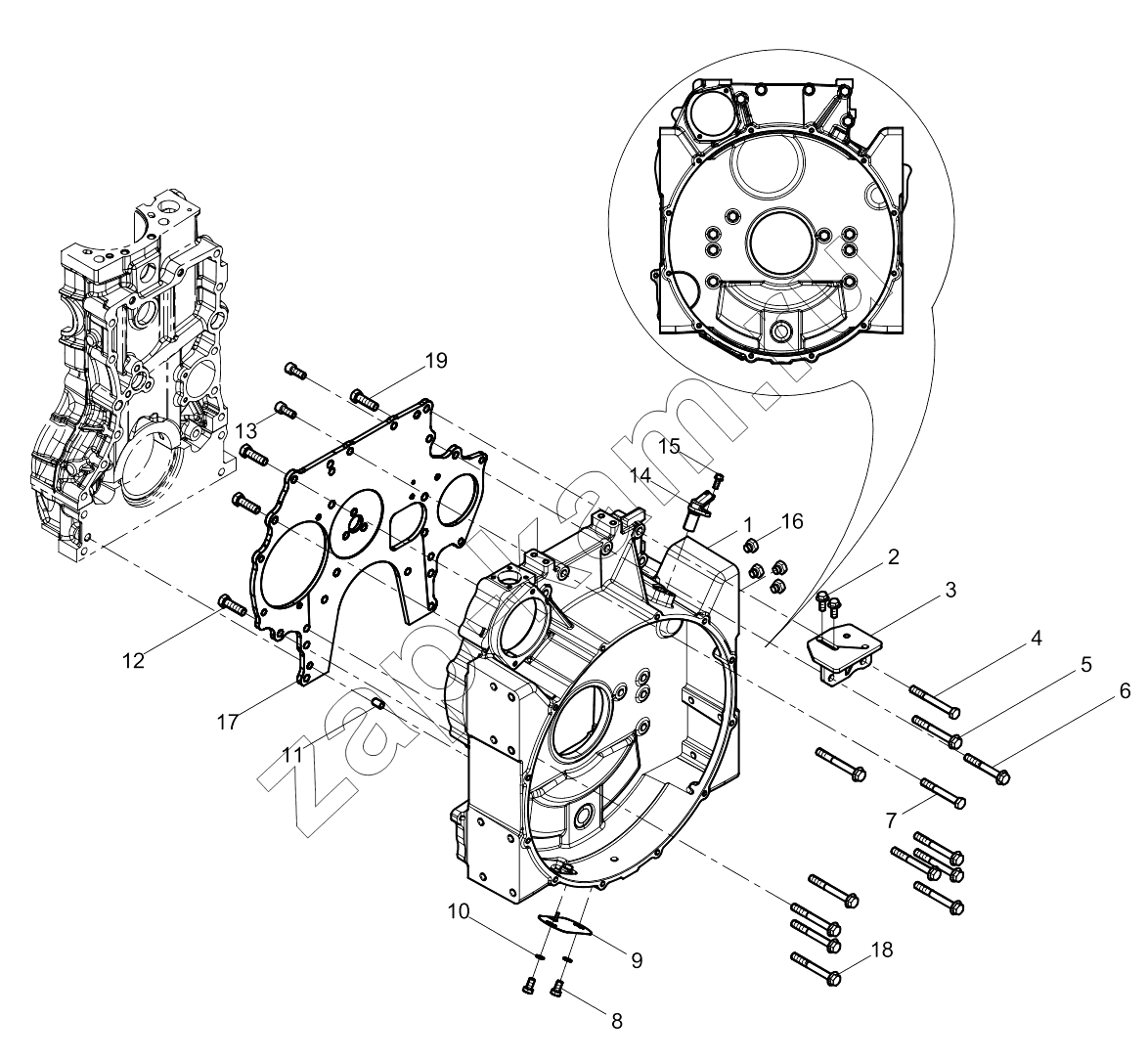 Схема/чертеж: FLYWHEEL HOUSING GROUP / Shaanxi Shacman SX331853386 (X5000)