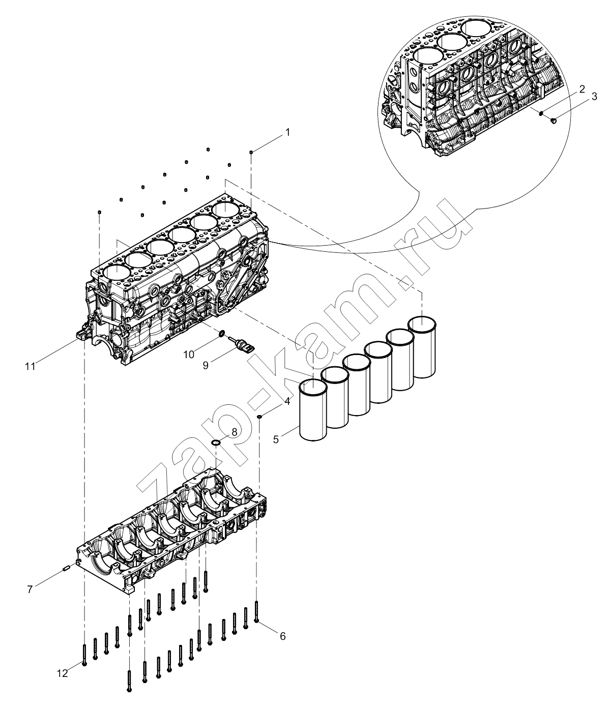 Схема/чертеж: ENGINE BLOCK GROUP / Shaanxi Shacman SX331853386 (X5000)