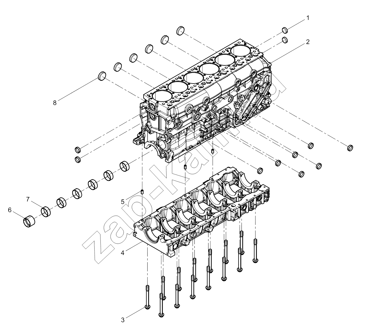 Схема/чертеж: CRANKCASE PRE-ASSEMBLY / Shaanxi Shacman SX331853386 (X5000)