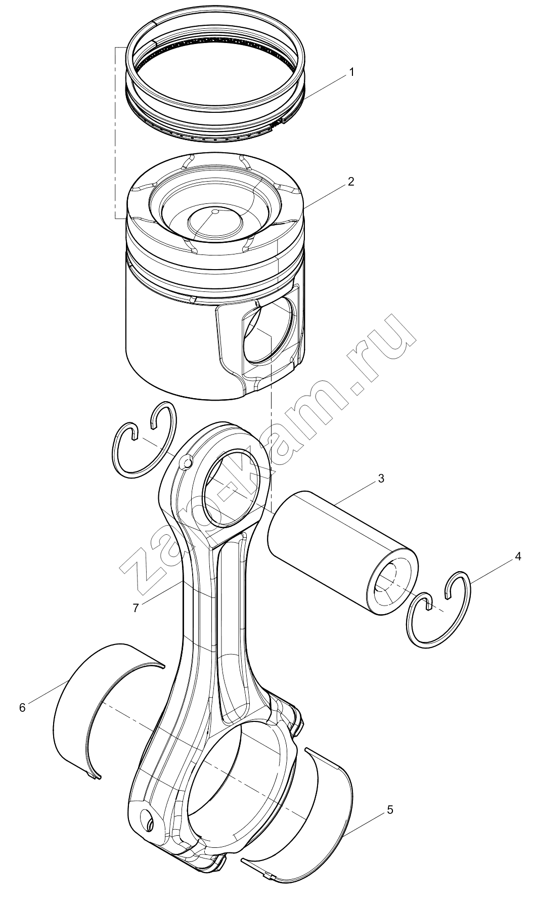 Схема/чертеж: PISTON AND CONNECTING ROD GROUP / Shaanxi Shacman SX331853386 (X5000)