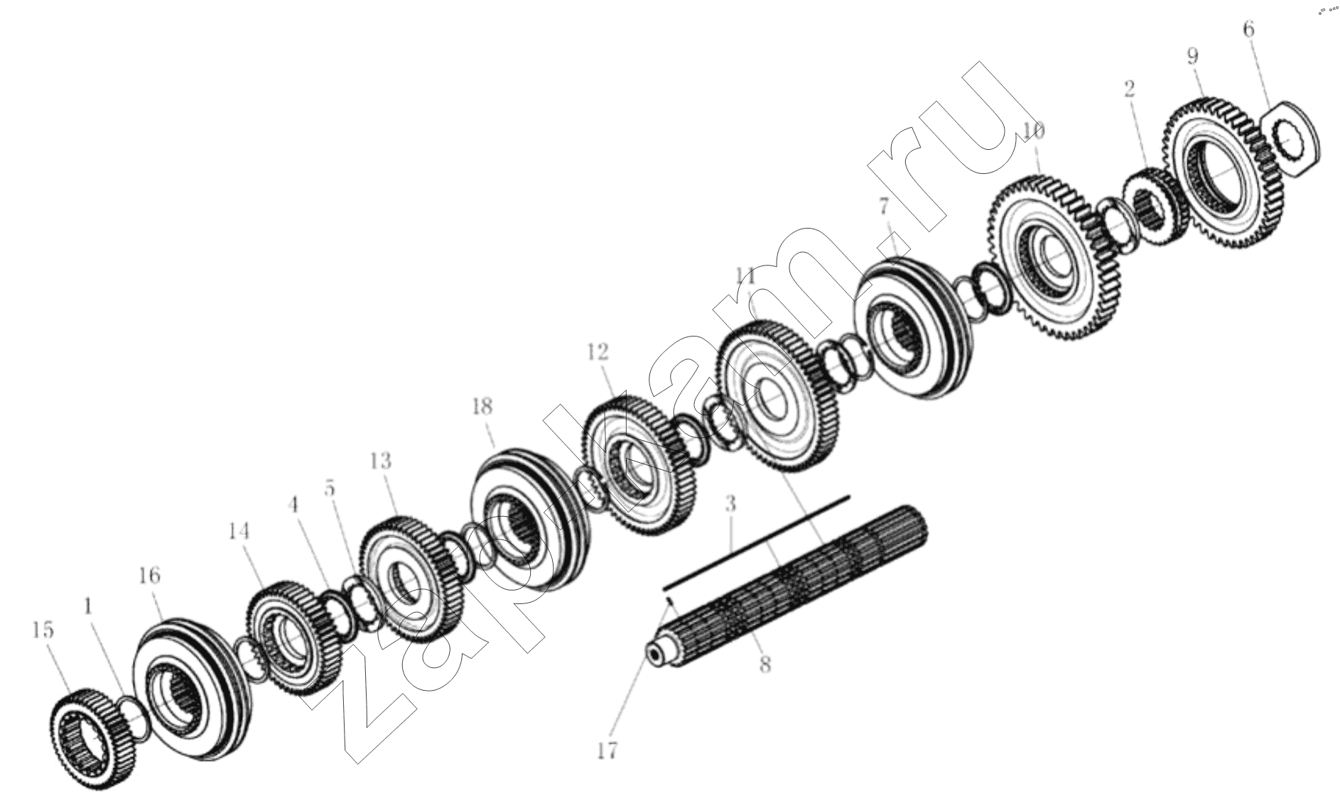 Схема/чертеж: SECOND SHAFT ASSEMBLY / Shaanxi Shacman SX331853386 (X5000)