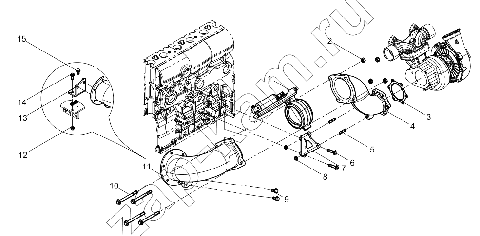 Схема/чертеж: REAR EXHAUST MANIFOLD GROUP / Shaanxi Shacman SX331853386 (X5000)