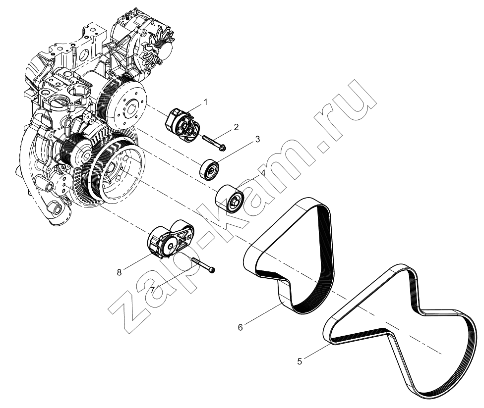 Схема/чертеж: TENSIONER AND BELT GROUP / Shaanxi Shacman SX331853386 (X5000)