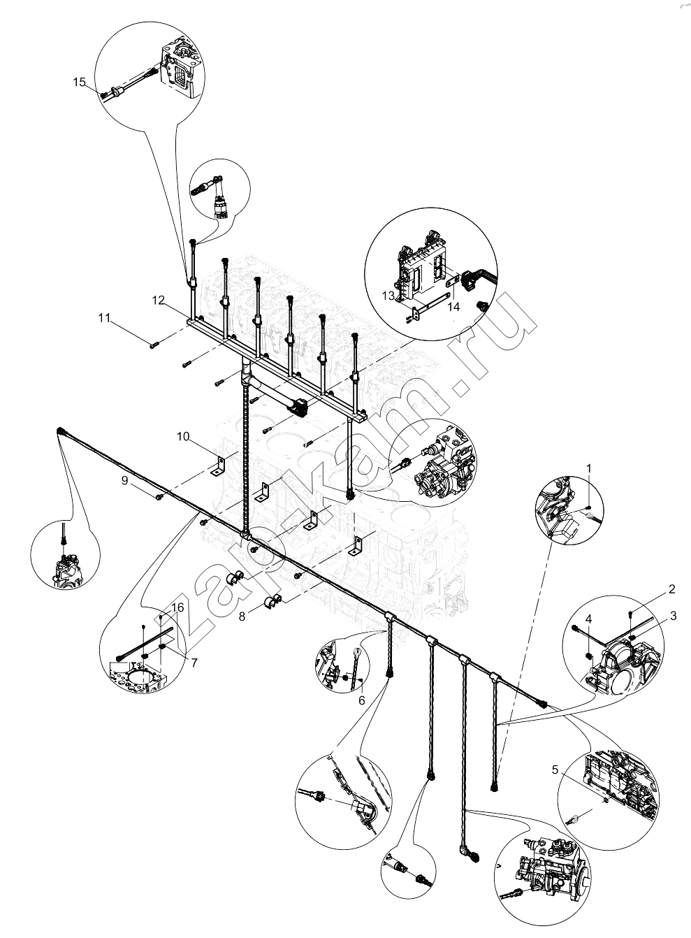 Схема/чертеж: ELECTRONIC CONTROL SYSTEM HARNESS GROUP / Shaanxi Shacman SX331853386 (X5000)
