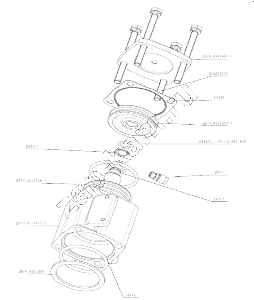 Схема/чертеж: AUXILIARY BOX CYLINDER ASSEMBLY PART / Shaanxi Shacman SX331853386 (X5000)