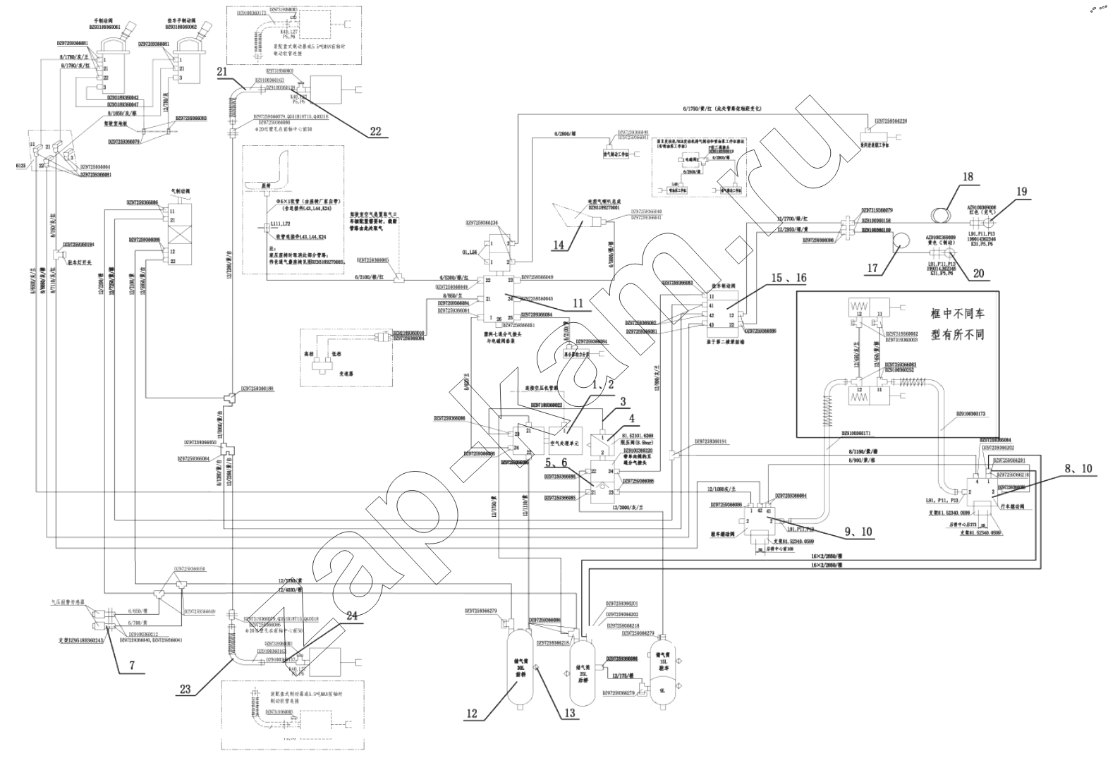 Схема/чертеж: DOUBAL CIRCUIT BRAKE SYSTEM II / Shaanxi Shacman SX33186T386 (X3000)