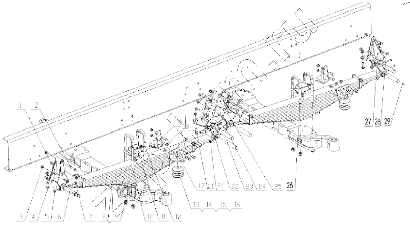 Схема/чертеж: FRONT SUSPENSION (DC95319690729) / Shaanxi Shacman SX33186T386 (X3000)
