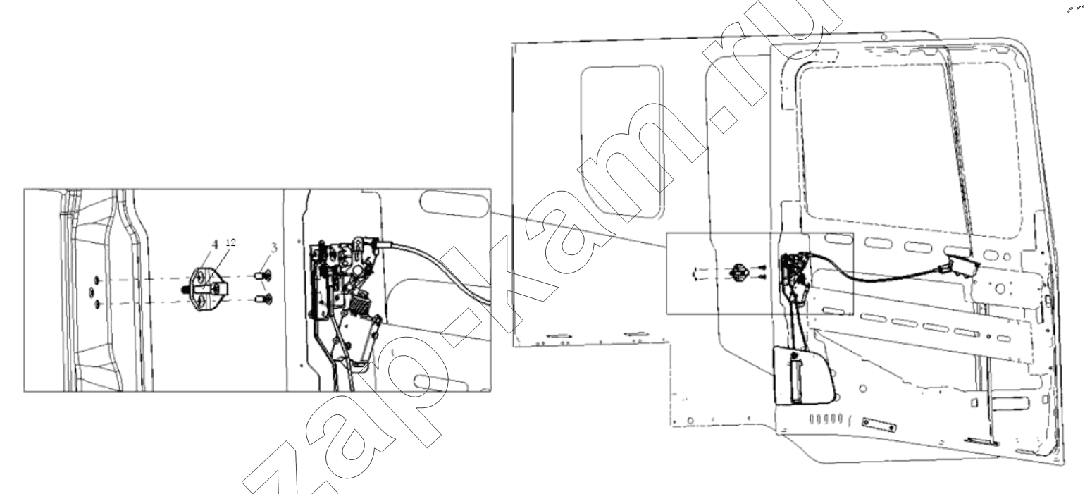 Схема/чертеж: RIGHT DOOR LOCK SYSTEM / Shaanxi Shacman SX33186T386 (X3000)