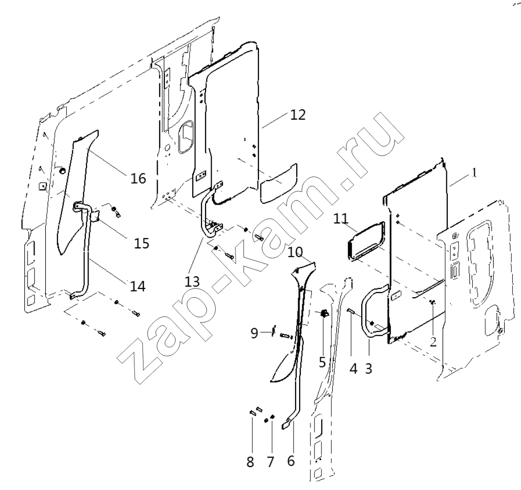 Схема/чертеж: THE INTERIOR TRIM ASSEMBLY / Shaanxi Shacman SX33186T386 (X3000)