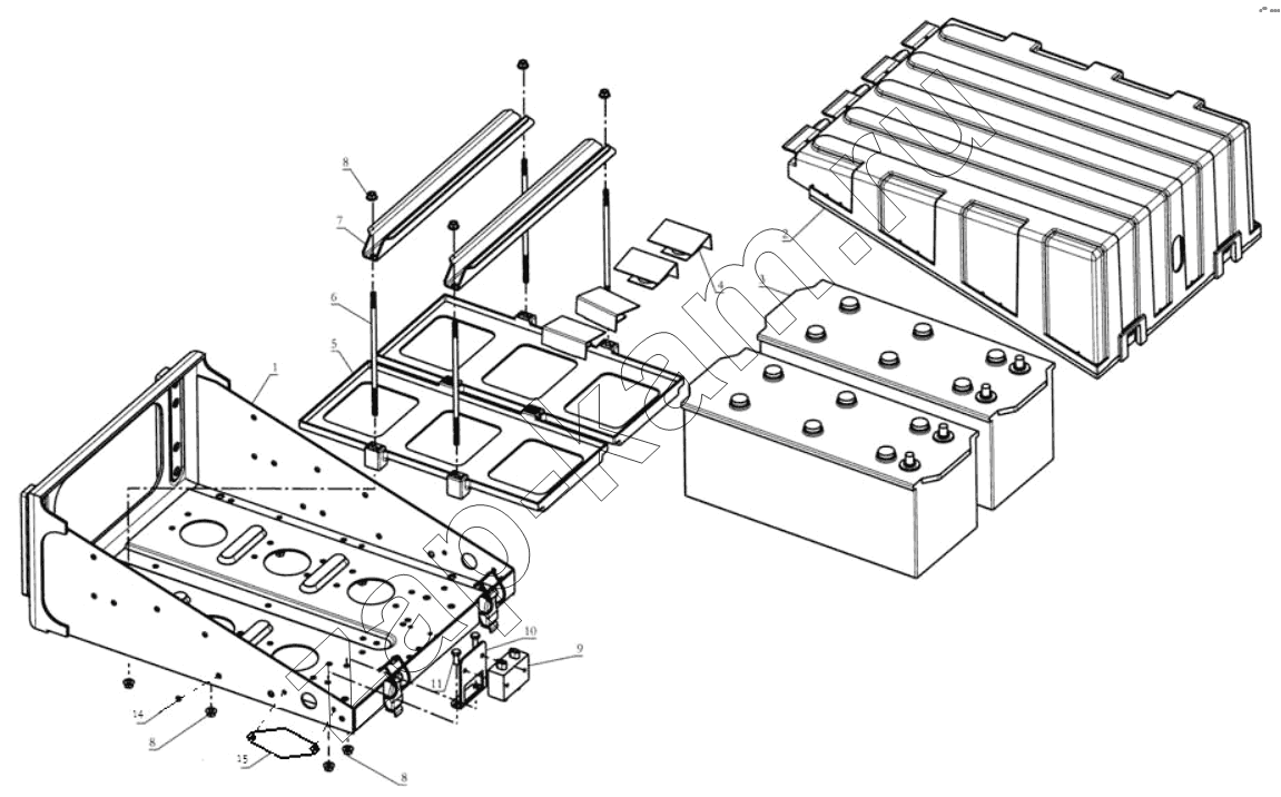 Схема/чертеж: Коробка аккумулятора;BATTERY BOX / Shaanxi Shacman SX3318HT366TL